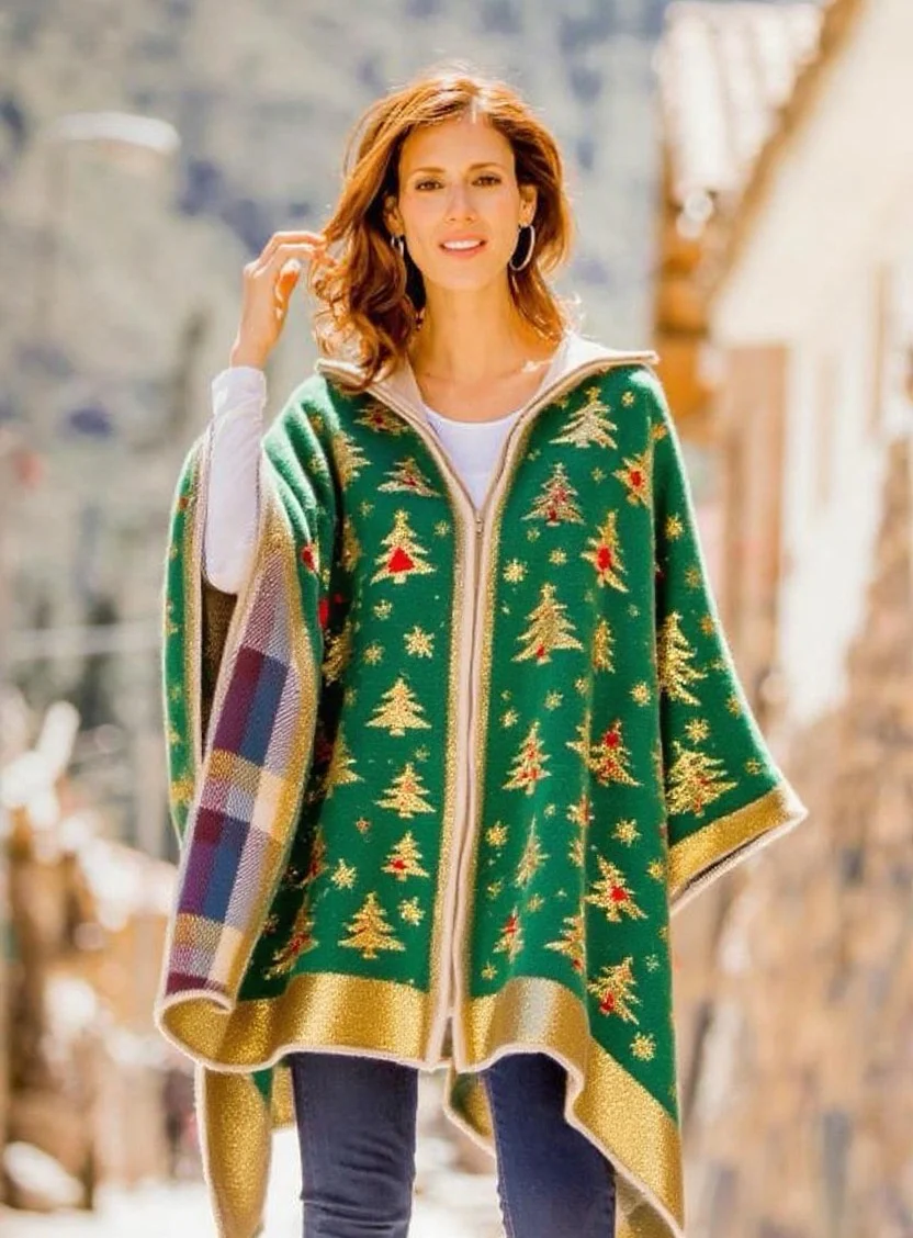 Christmas Tree Prints Poncho Sweater