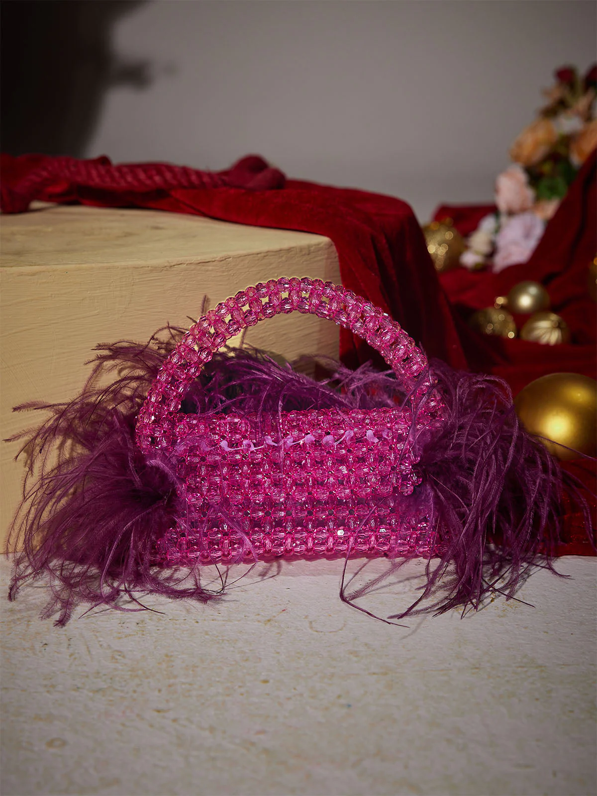 Cinta Rhinestone Feather Fringe Clutch In Purple - Image 2
