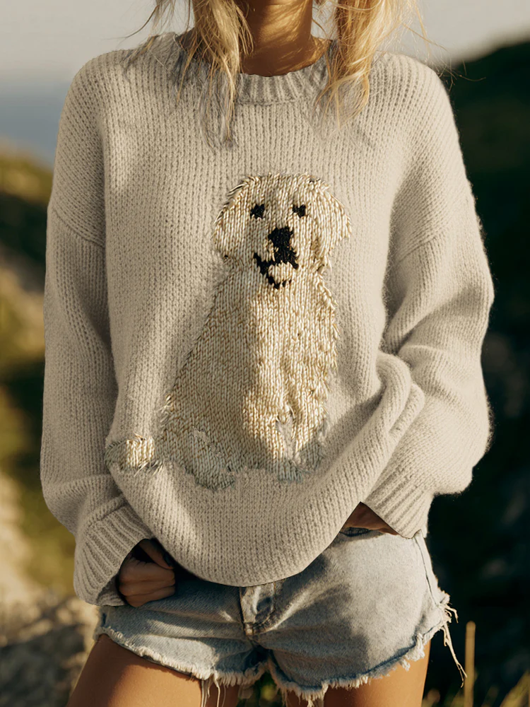 Classic Fuzzy Golden Retriever Dog Felt Cozy Knit Sweater - Image 3