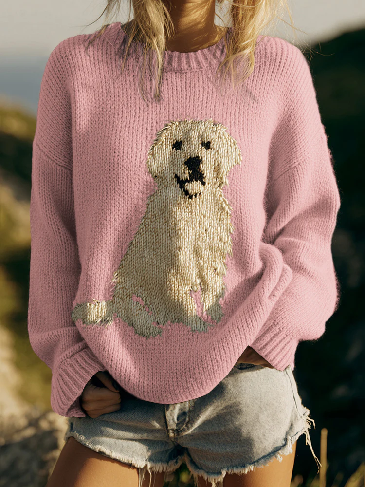 Classic Fuzzy Golden Retriever Dog Felt Cozy Knit Sweater - Image 4