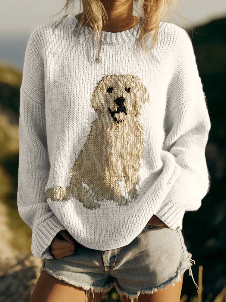 Classic Fuzzy Golden Retriever Dog Felt Cozy Knit Sweater - Image 5