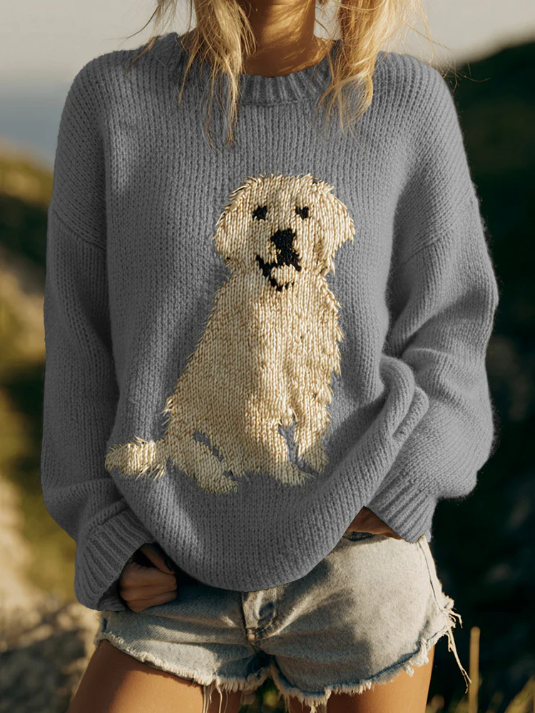 Classic Fuzzy Golden Retriever Dog Felt Cozy Knit Sweater - Image 6