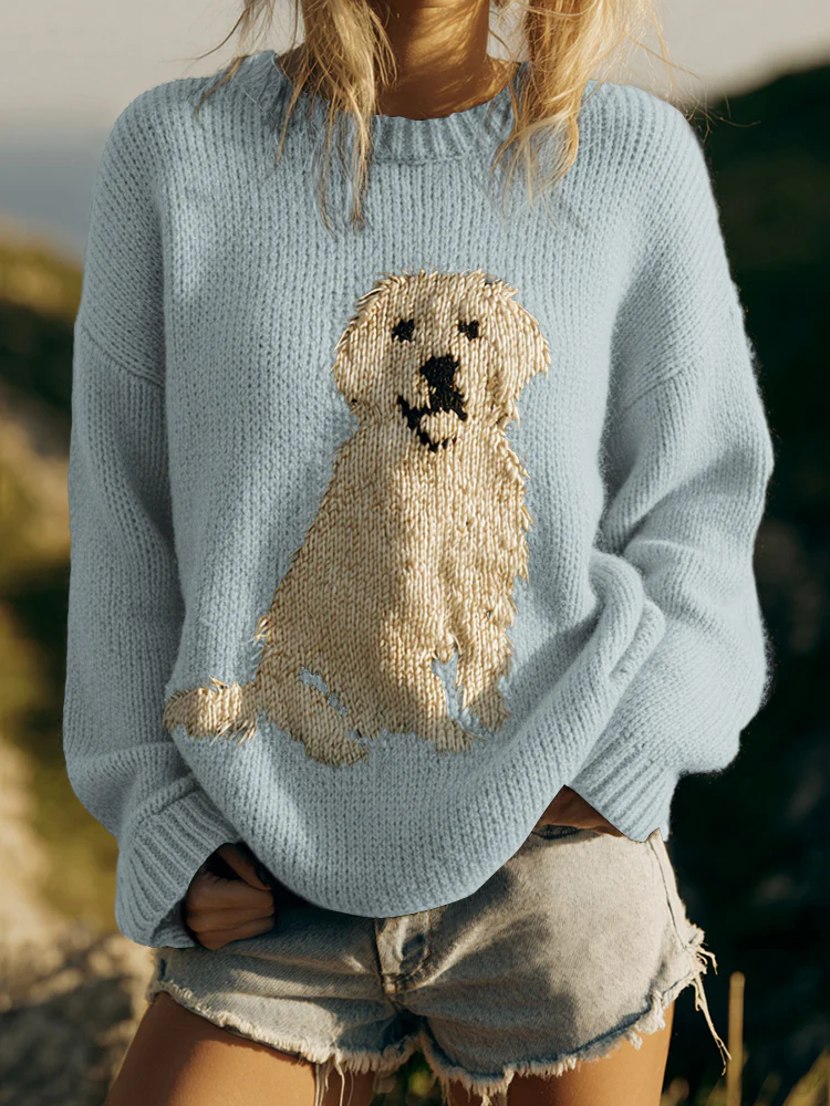 Classic Fuzzy Golden Retriever Dog Felt Cozy Knit Sweater - Image 7