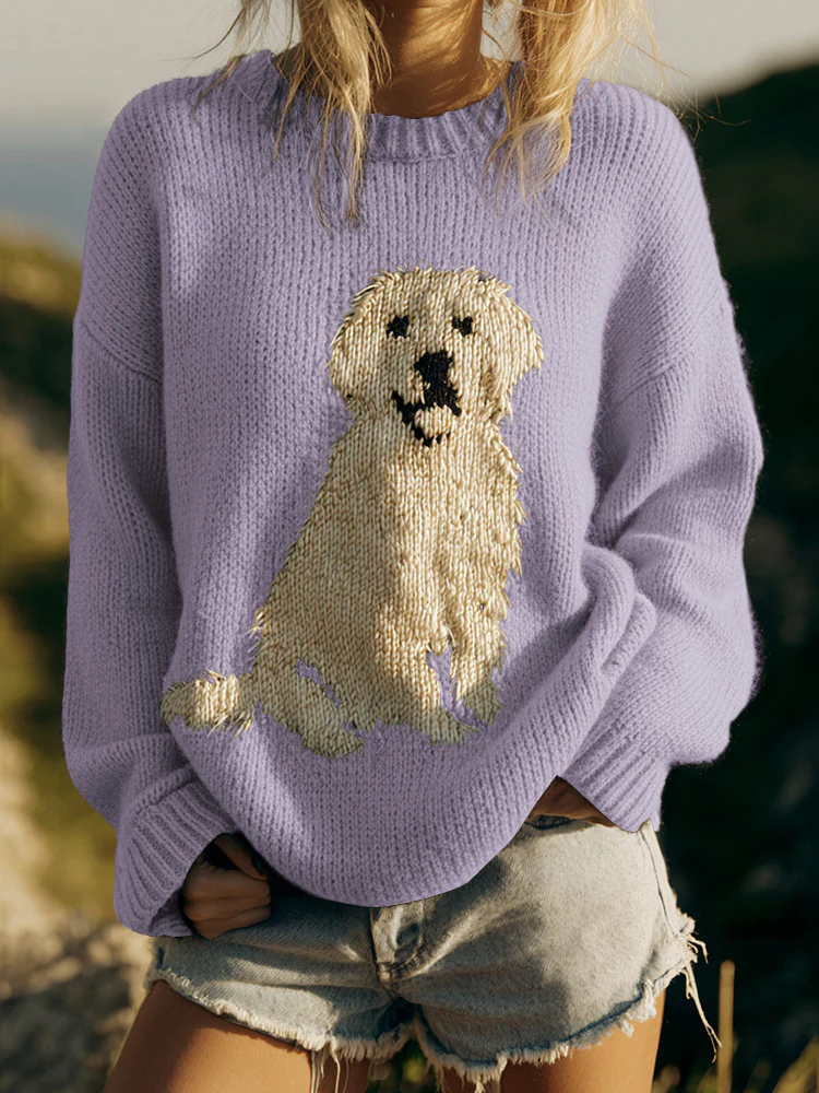 Classic Fuzzy Golden Retriever Dog Felt Cozy Knit Sweater - Image 8
