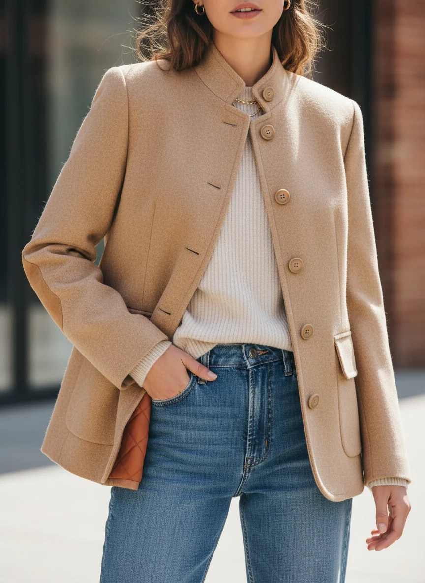 Classic Stand-Collar Wool Blend Jacket - Image 3