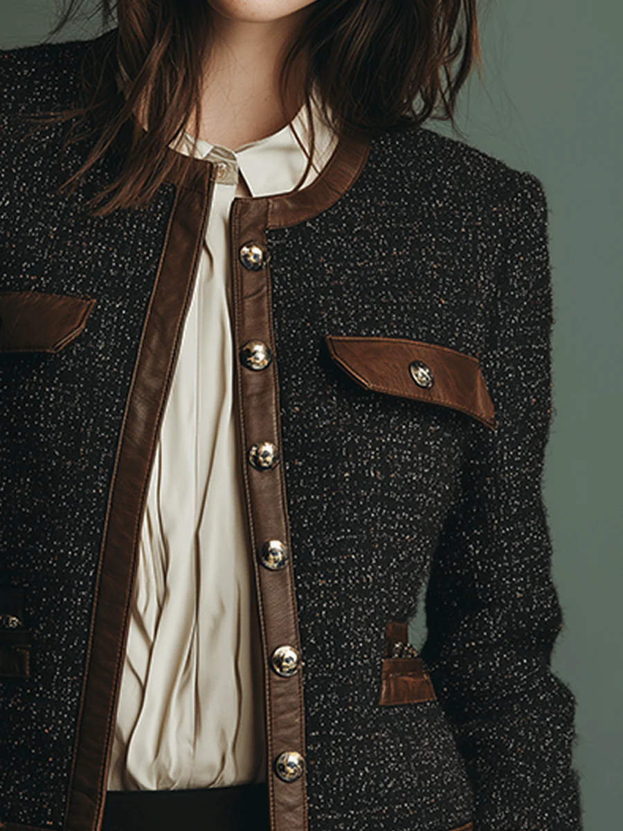 Classic Vintage Leather Trim Tweed Jacket - Image 2