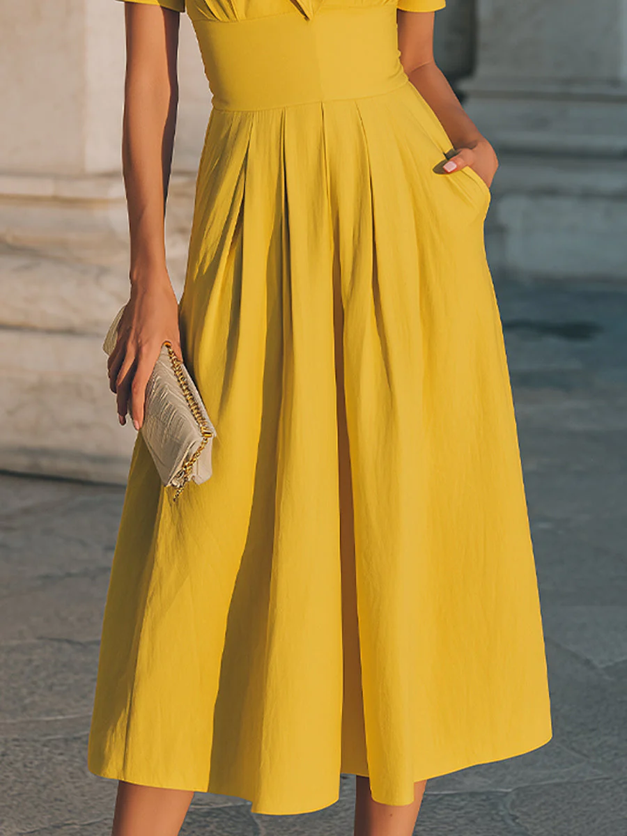Collared Short-Sleeve Midi Dress With Structured Waist - Image 4