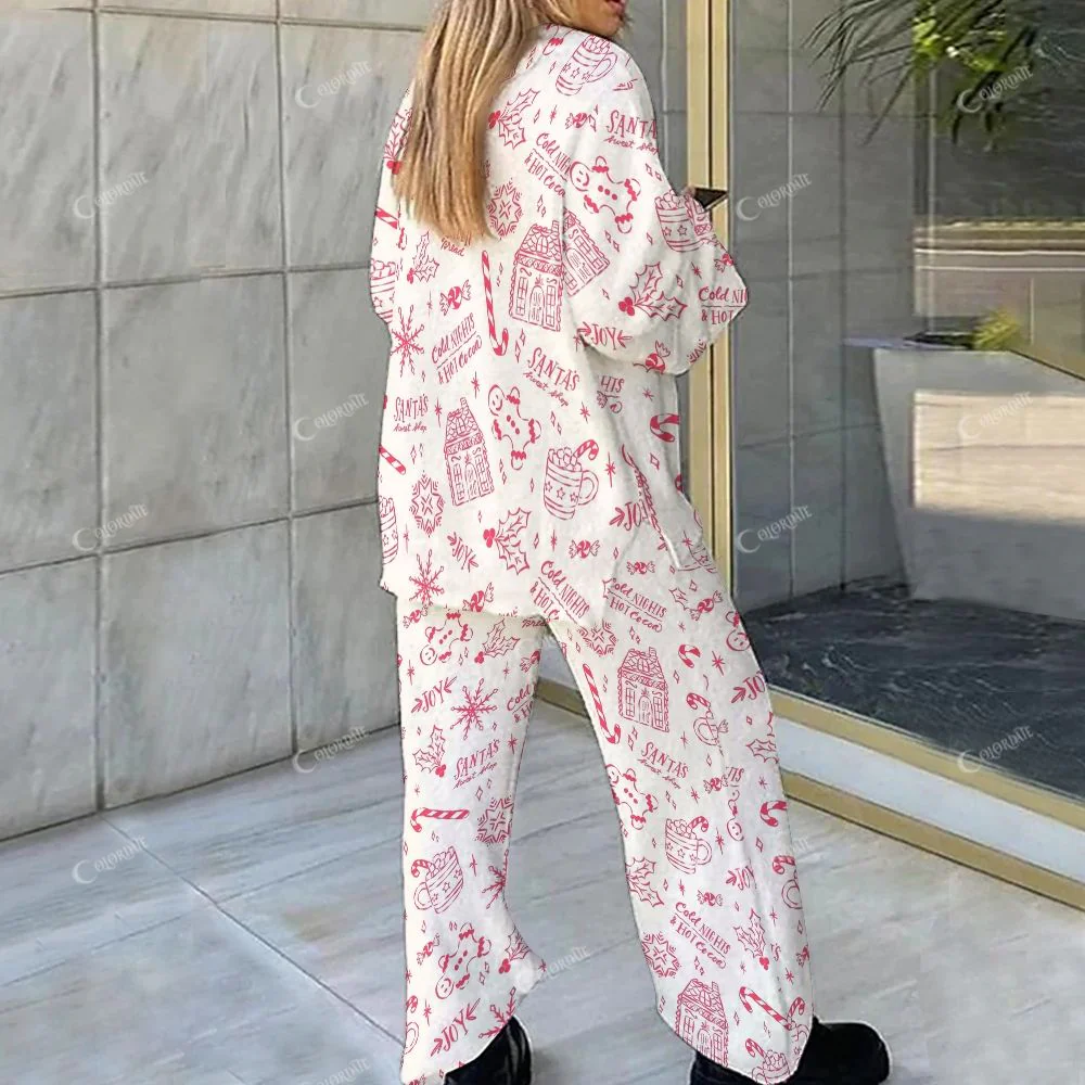 Colordate Christmas Pattern Print Loungewear Set For Women - Image 2