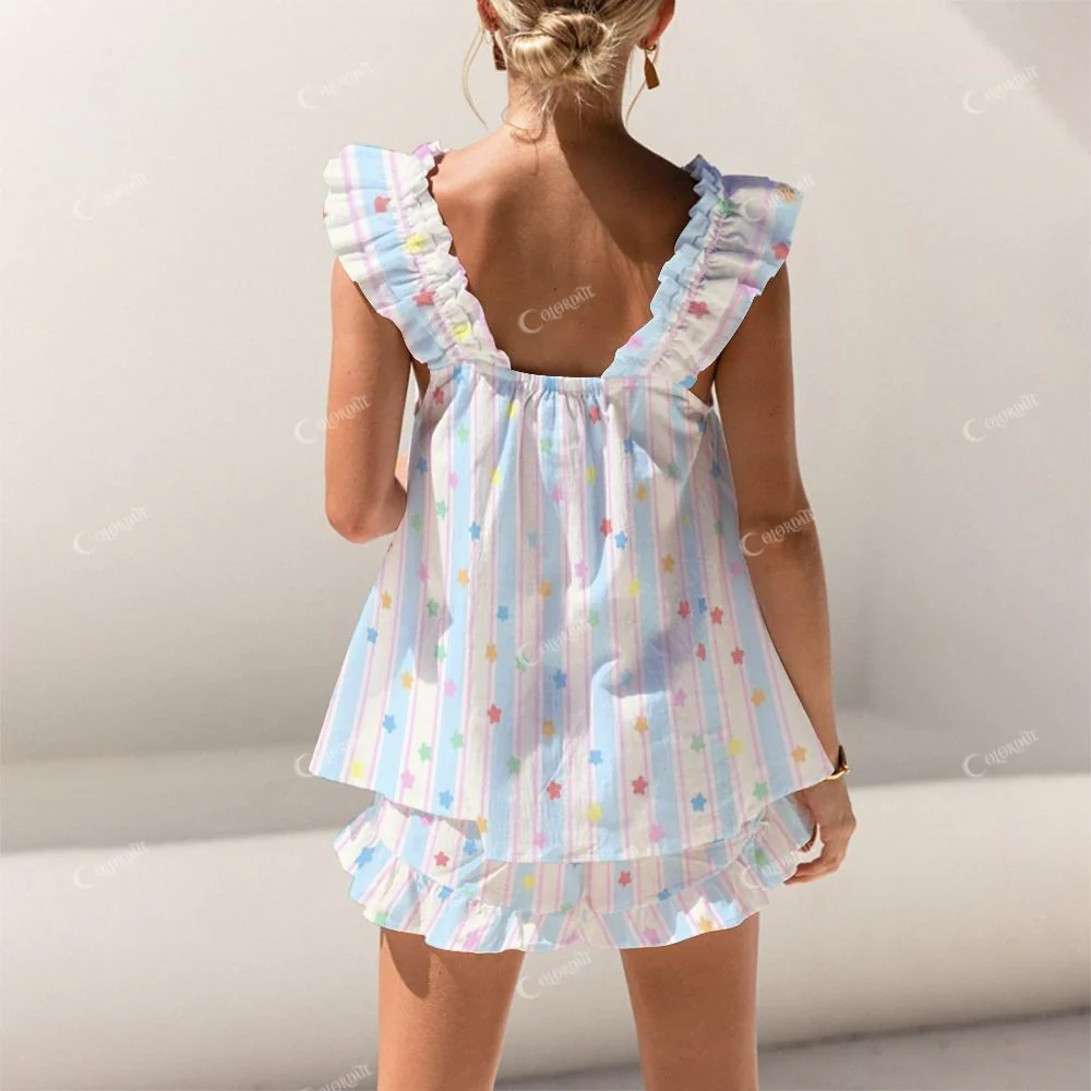 Colordate Colorful Stars And Striped Prints Short Tank Top Shorts Pajama Set - Image 2