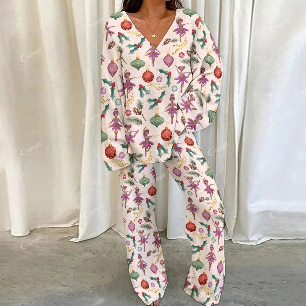 Colordate Dancers And Christmas Prints Loungewear Set For Women