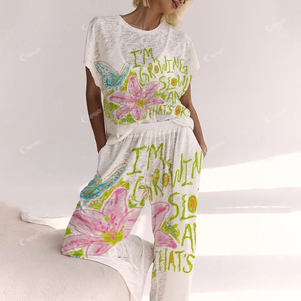 Colordate Floral And Letter Prints Ladies Lounge Suit