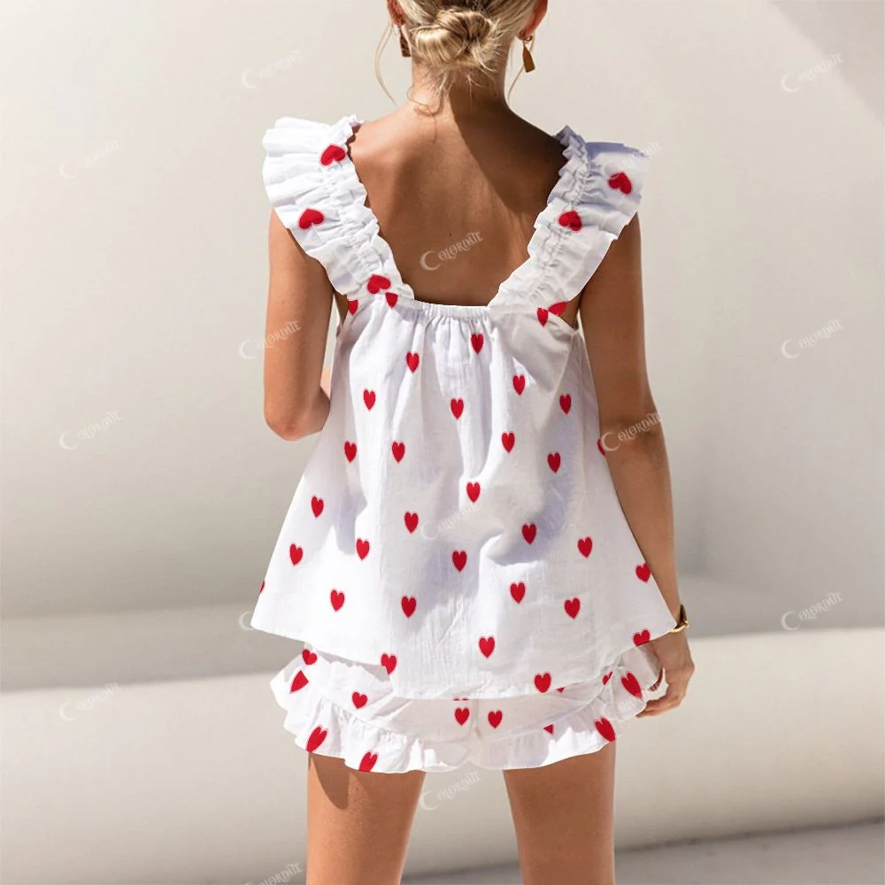 Colordate Heart Print Short Tank Top Shorts Pajama Set - Image 2