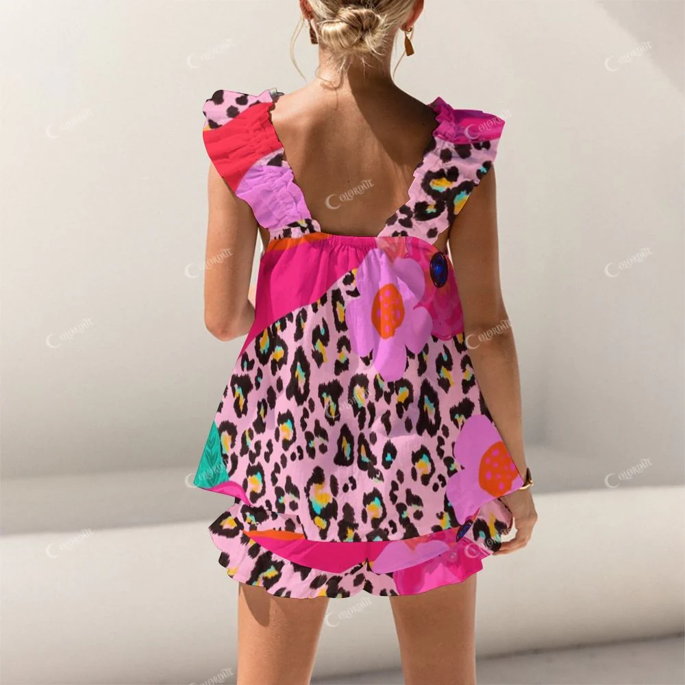 Colordate Leopard Print And Floral Prints Short Tank Top Shorts Pajama Set - Image 2