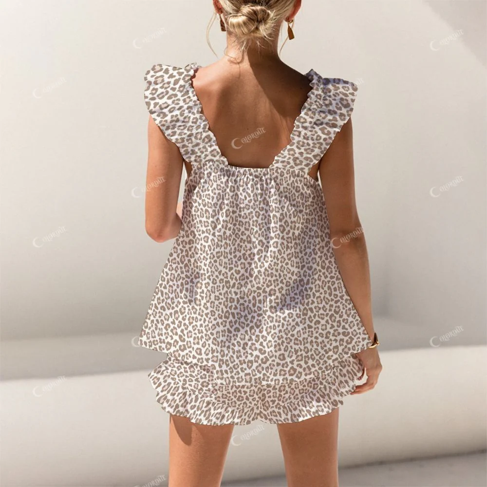 Colordate Leopard Print Short Tank Top Shorts Pajama Set - Image 2
