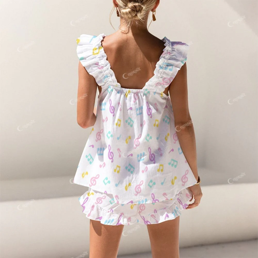 Colordate Note Print Short Tank Top Shorts Pajama Set - Image 2