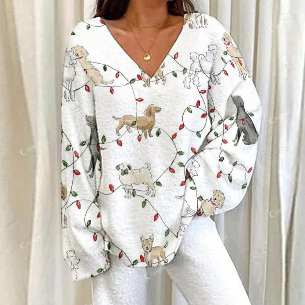 Colordate Puppy And Lamp Print Loungewear Set For Women - Image 3