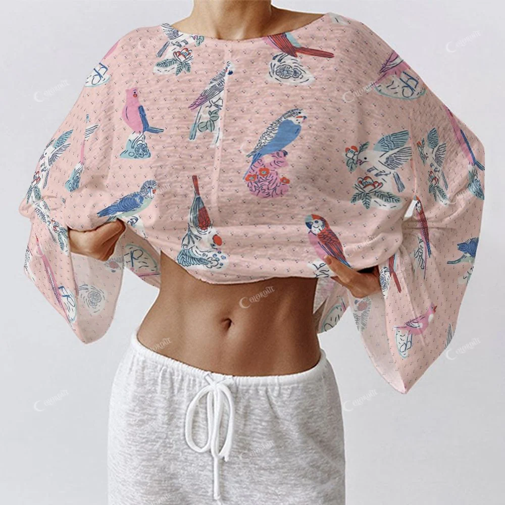 Colordate Women's Bird Print Long Sleeve Cotton Homewear Set - Image 4