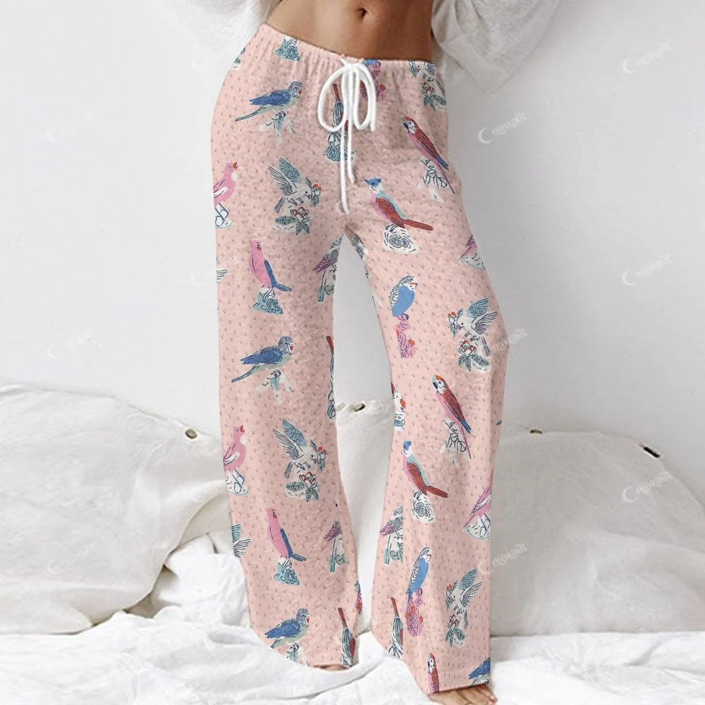 Colordate Women's Bird Print Long Sleeve Cotton Homewear Set - Image 5