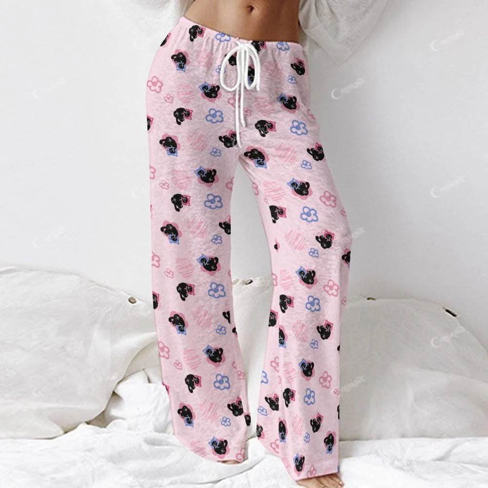 Colordate Women's Black Kitten Print Long Sleeve Cotton Homewear Set - Image 5