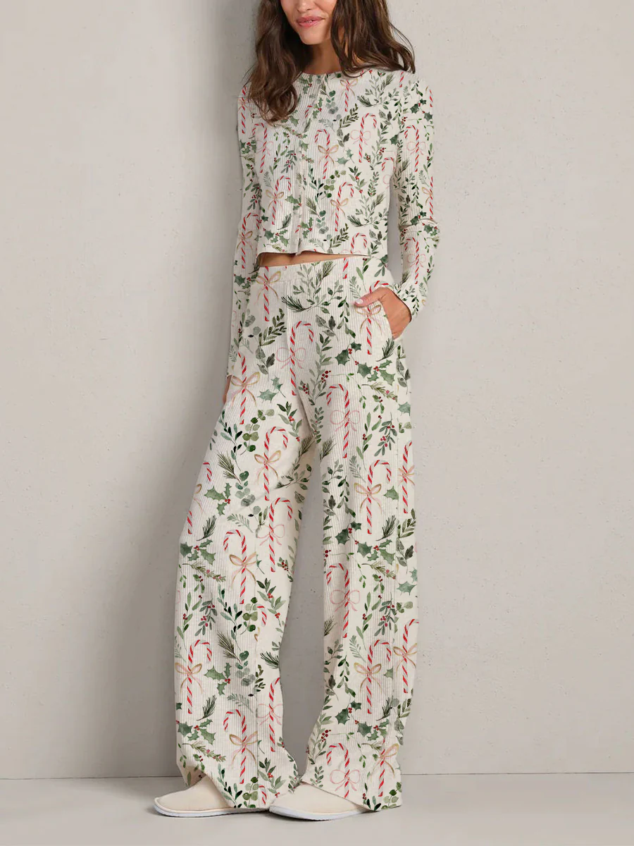 Colordate Women's Christmas Elements Print Long Sleeve Suit