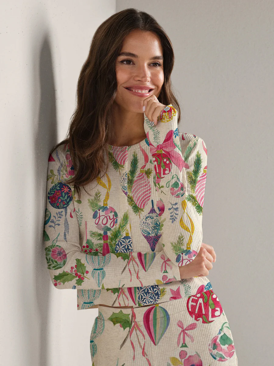 Colordate Women's Christmas Ornaments Print Long Sleeve Suit - Image 2
