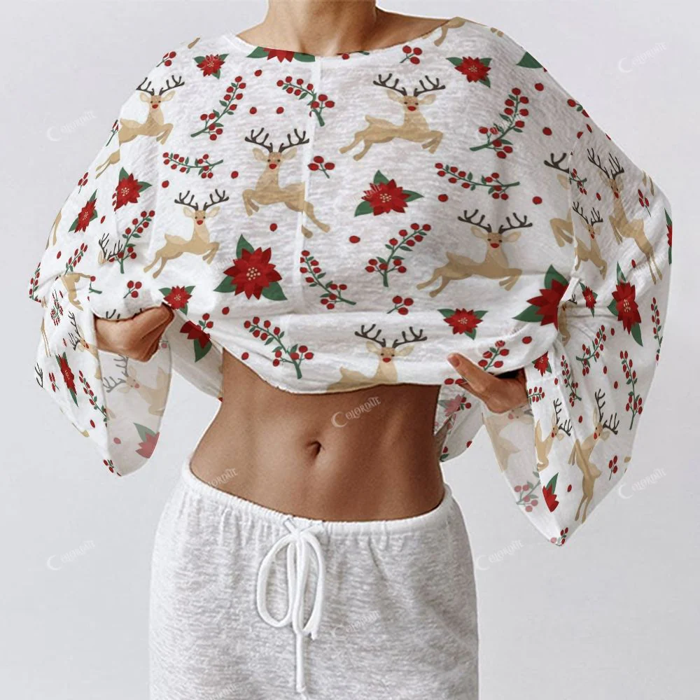 Colordate Women's Elk Print Long Sleeve Cotton Homewear Set - Image 4