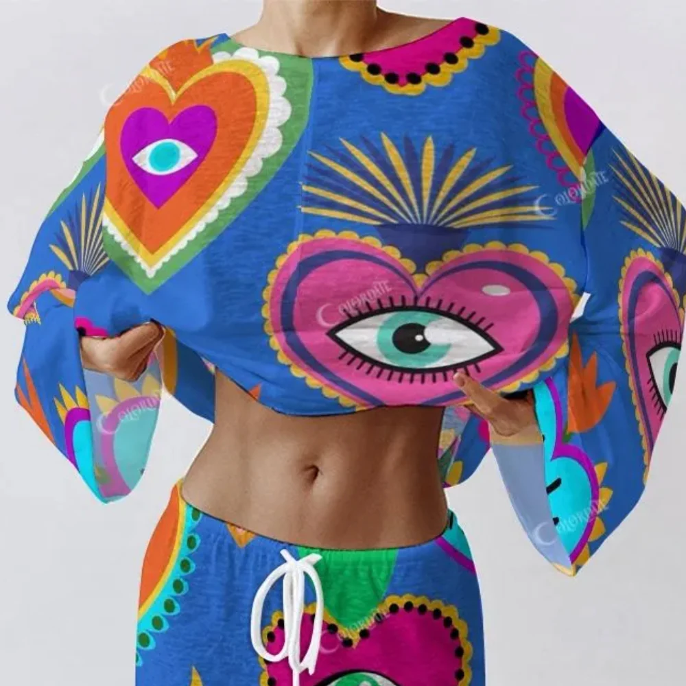 Colordate Women's Eyes And Love Print Long Sleeve Cotton Homewear Set - Image 4