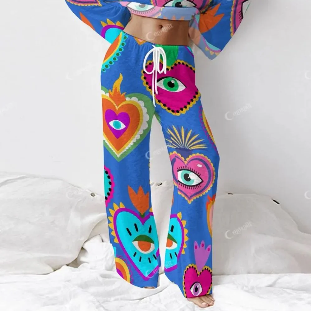Colordate Women's Eyes And Love Print Long Sleeve Cotton Homewear Set - Image 5
