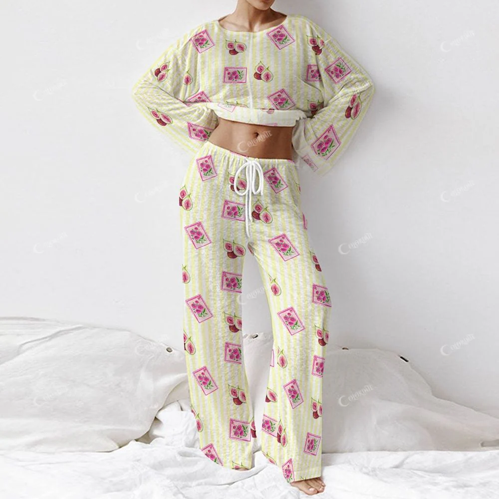 Colordate Women's FIG Print Long Sleeve Cotton Homewear Set - Image 2
