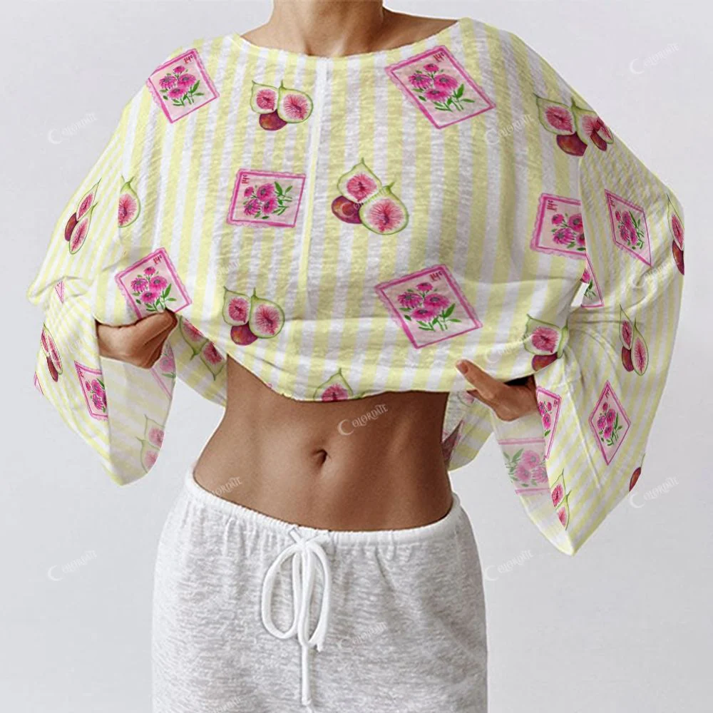 Colordate Women's FIG Print Long Sleeve Cotton Homewear Set - Image 4