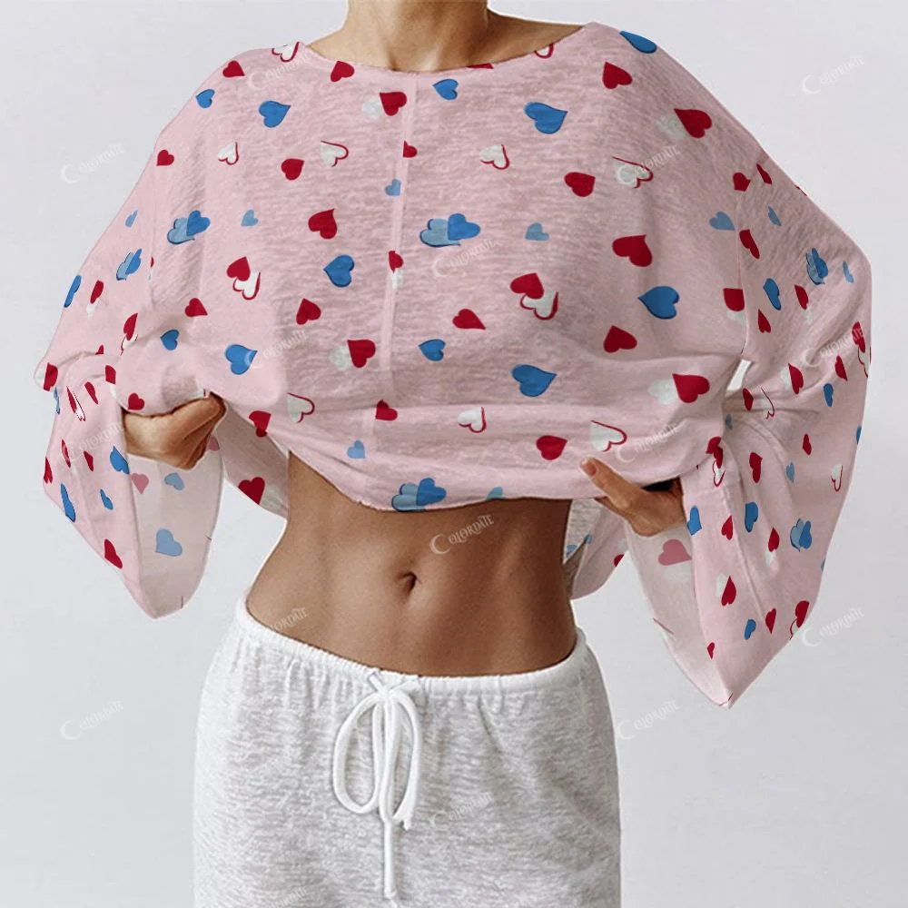Colordate Women's Heart Print Long Sleeve Cotton Homewear Set - Image 4