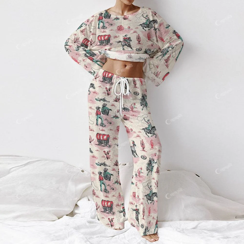 Colordate Women's Horse-Riding Print Long Sleeve Homewear Set - Image 2