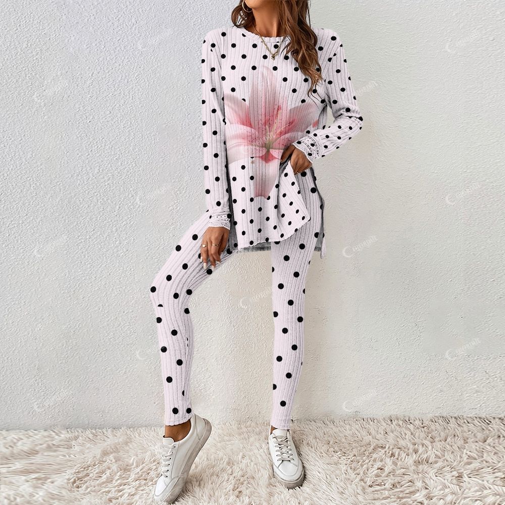 Colordate Women's Lily And Polka Dot Prints Long Sleeve Suit - Image 2