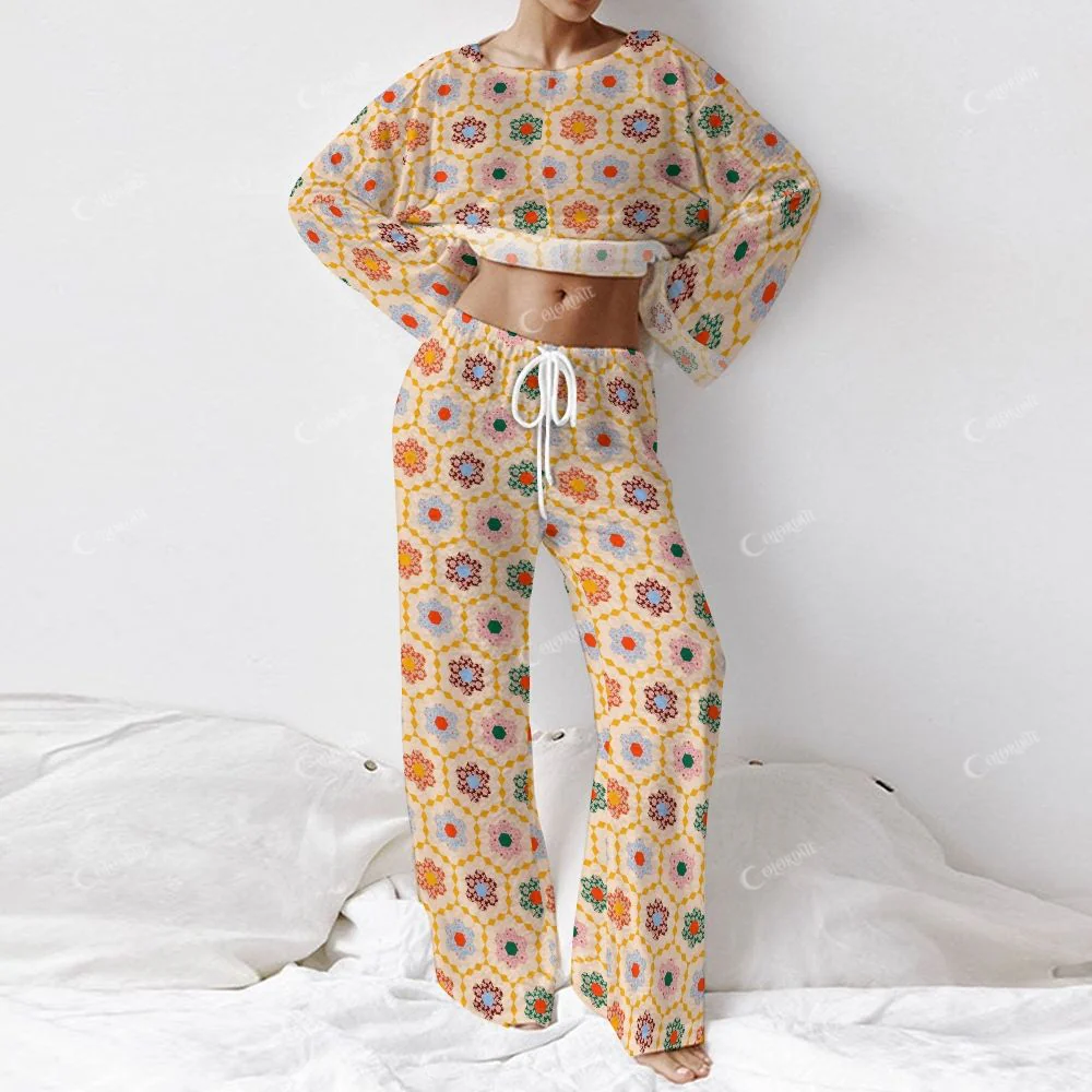 Colordate Women's Pattern Printing Long Sleeve Cotton Homewear Set - Image 2
