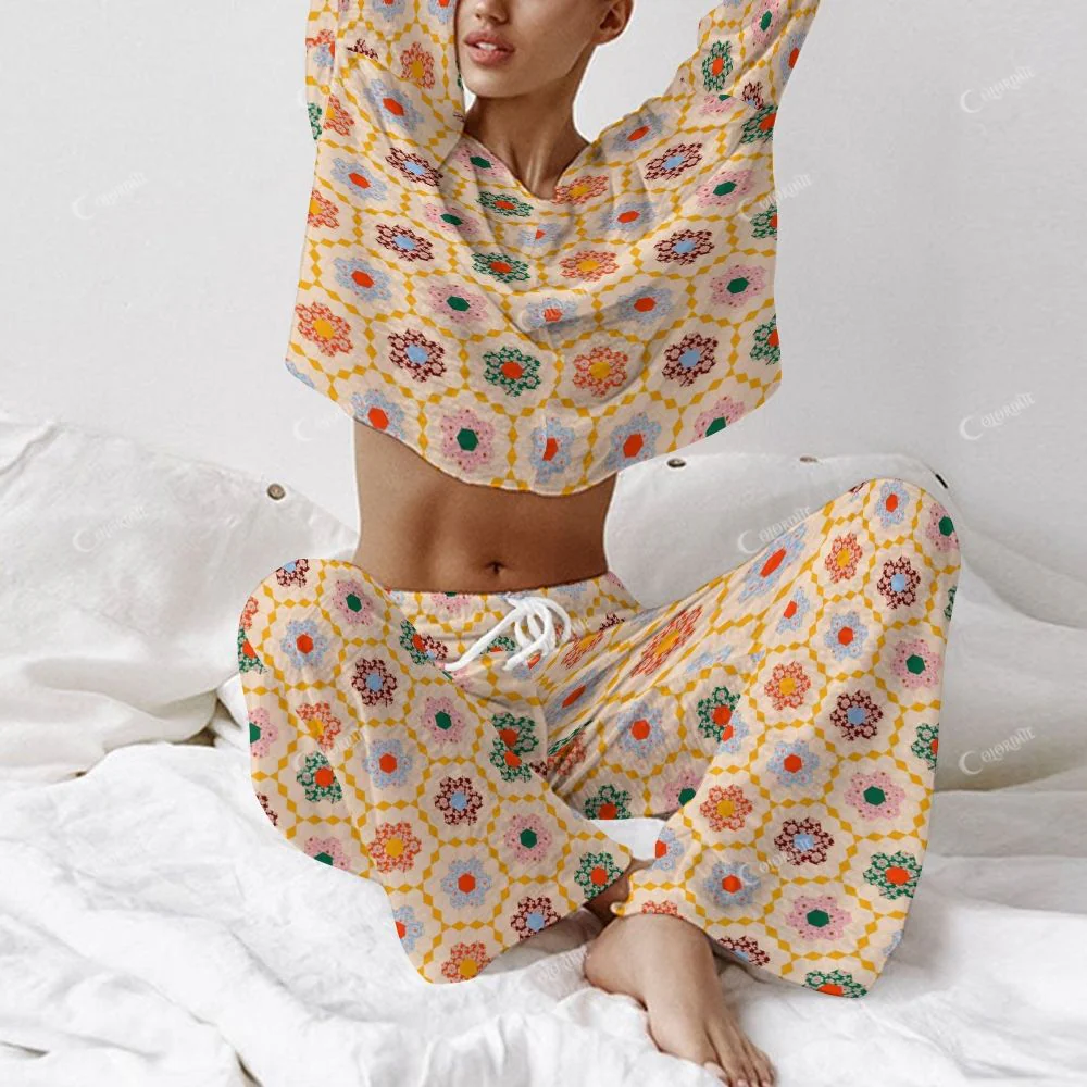 Colordate Women's Pattern Printing Long Sleeve Cotton Homewear Set - Image 3