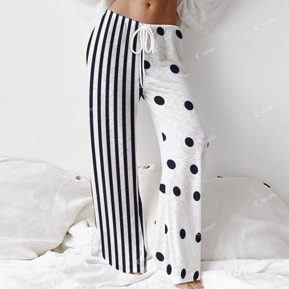 Colordate Women's Polka Dot And Striped Prints Long Sleeve Cotton Homewear Set - Image 5