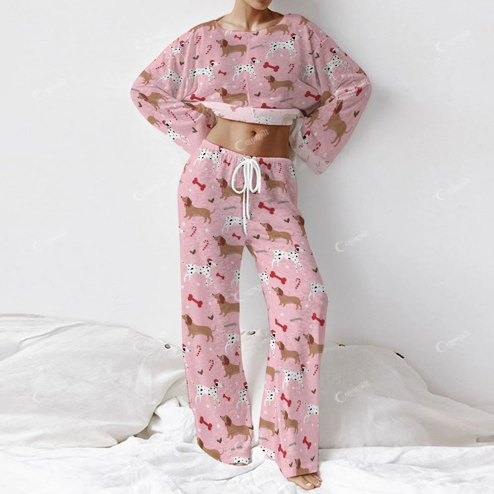 Colordate Women's Puppy Print Long Sleeve Homewear Set - Image 2