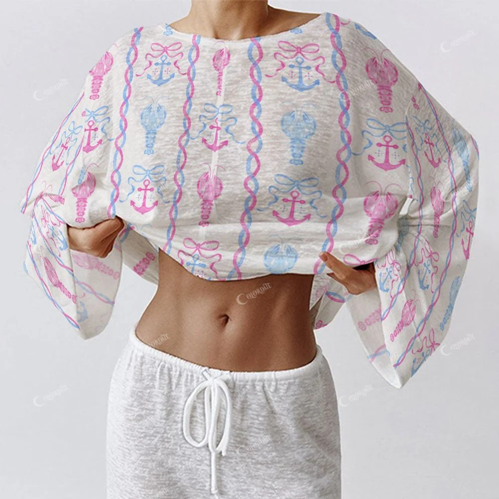 Colordate Women's Shrimp Print Long Sleeve Cotton Homewear Set - Image 4