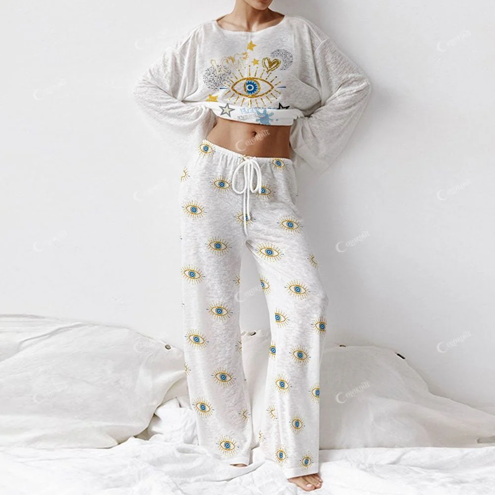 Colordate Women's Stars And Blue Eyes Long Sleeve Cotton Homewear Set - Image 2