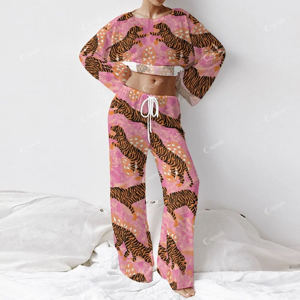 Colordate Women's Tiger Print Long Sleeve Cotton Homewear Set - Image 2