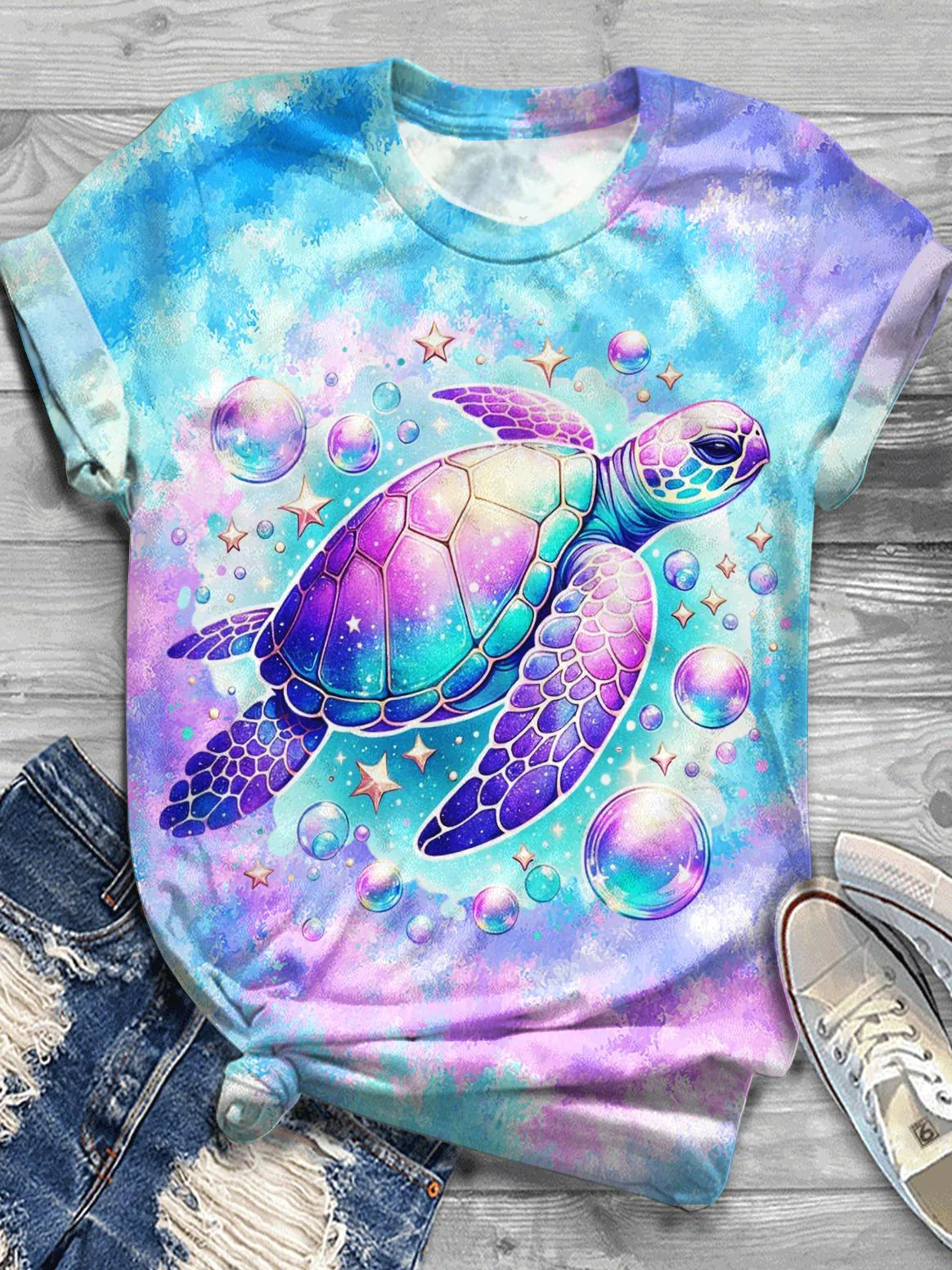 Colorful Turtle Crew Neck T-shirt