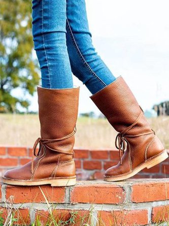 Comfortable Soft Lightweight Lace Up Chunky Heel Boots Footwear - Image 4