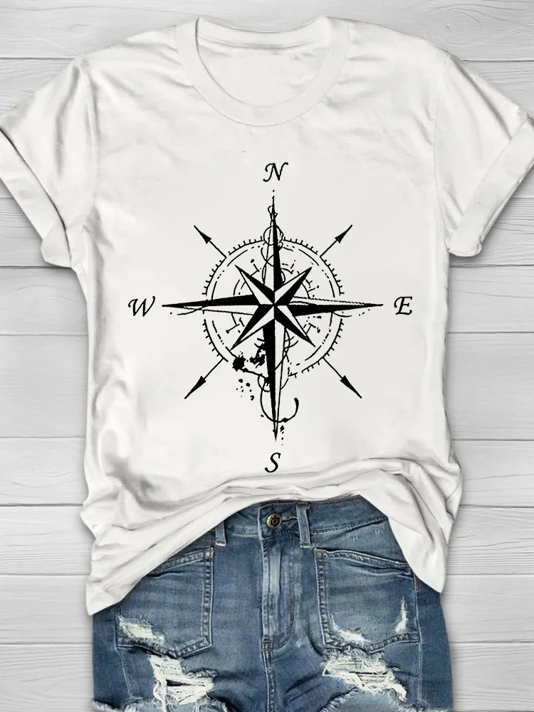 Compass Printed Women's Crew Neck T-shirt - Image 2