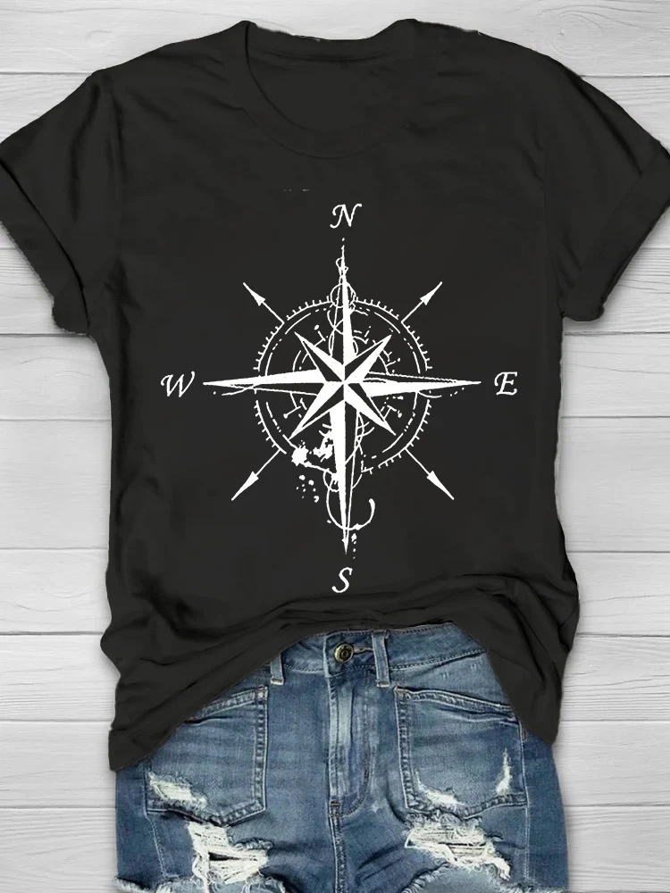 Compass Printed Women's Crew Neck T-shirt - Image 3