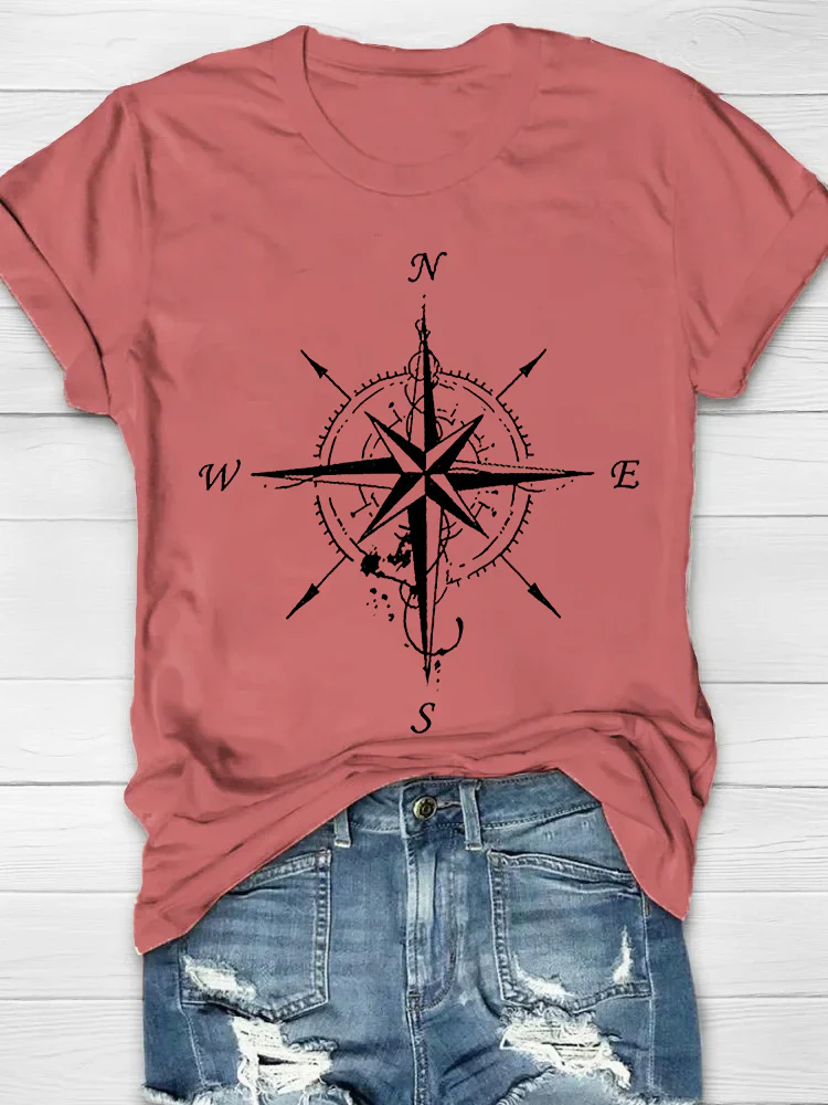 Compass Printed Women's Crew Neck T-shirt - Image 4