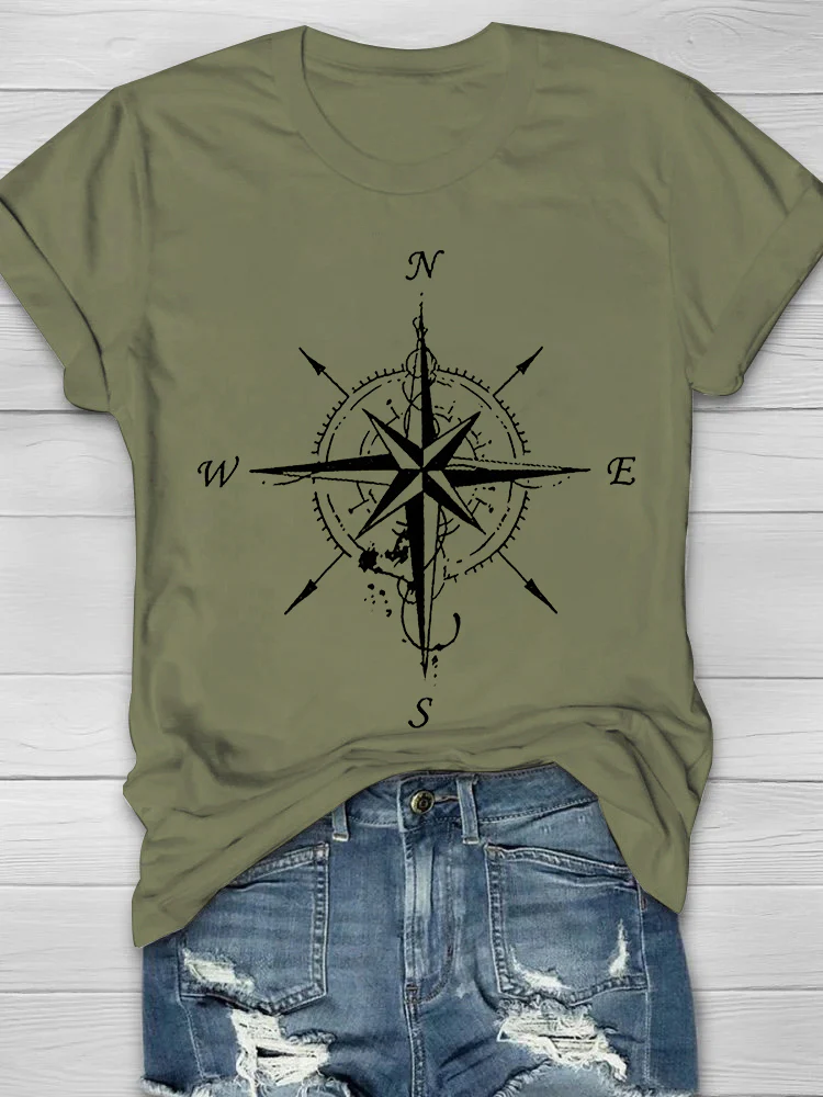 Compass Printed Women's Crew Neck T-shirt - Image 5