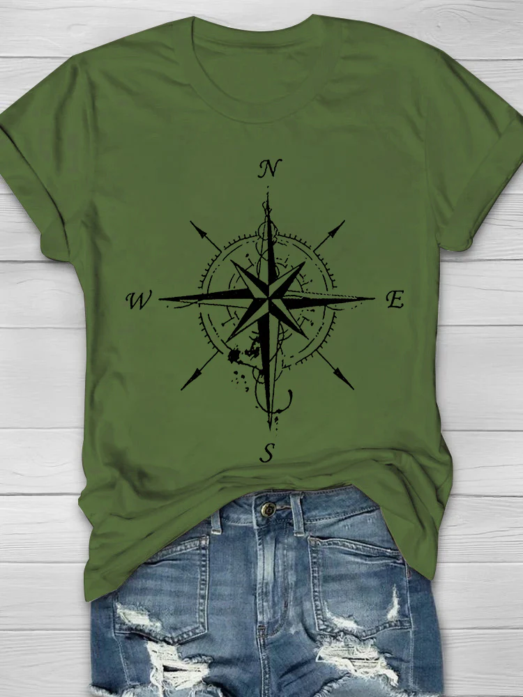 Compass Printed Women's Crew Neck T-shirt - Image 6