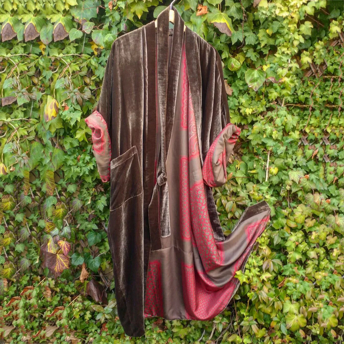 Contrast Paneled Lined Printed Kimono Duster - Image 2