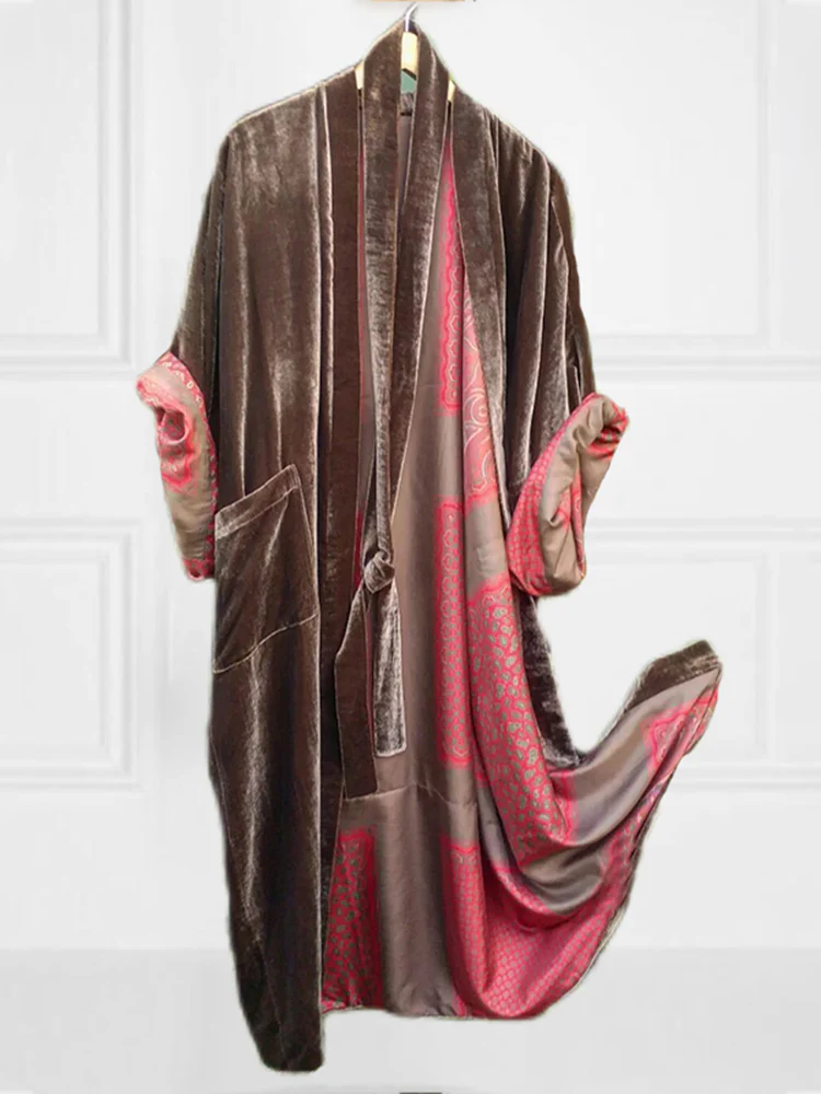 Contrast Paneled Lined Printed Kimono Duster - Image 3