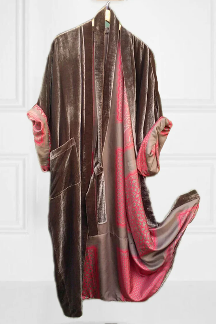 Contrast Paneled Lined Printed Kimono Duster - Image 4